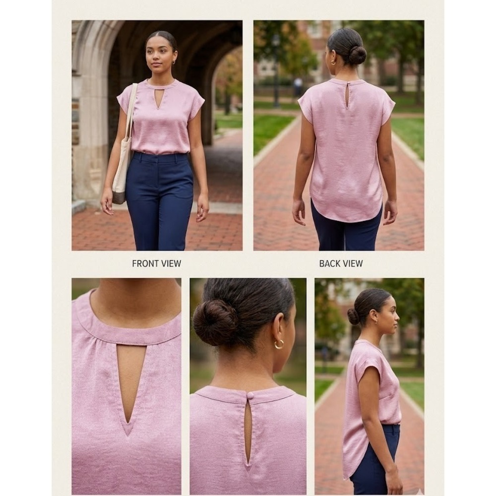 Express Satin Blouse Top Womens L Dusty Pink Keyhole Neck Short Sleeve Outdoor